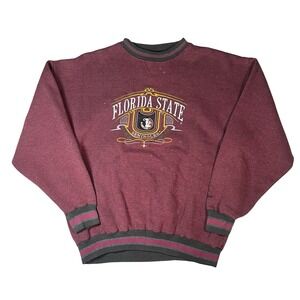 Vtg Florida State Seminoles Sweatshirt Mens L Garnet Red Embroidered FSU 90s